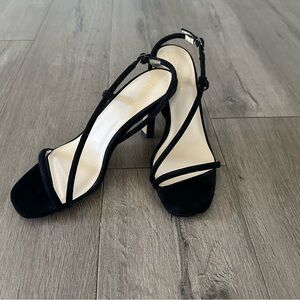 Elegant Black Strappy Heels in genuine suede leather